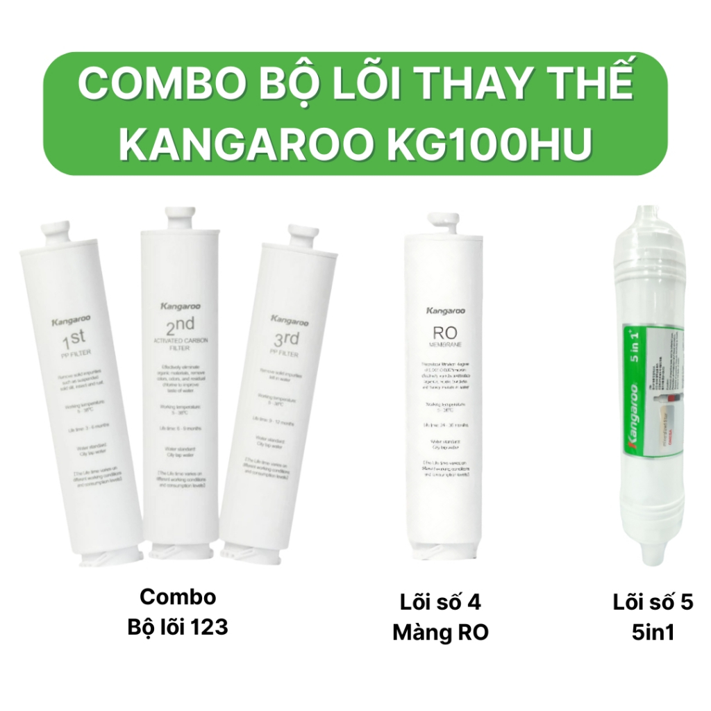 Combo 5 Lõi Lọc Nước Lắp Cho Máy Kangaroo model KG100HU, KG100HU+, KG100MED, KG100EED, KG-Y1MED, KG100EED-IoT