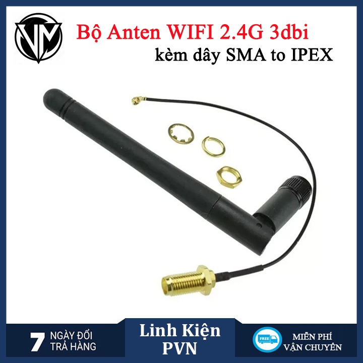 Anten WiFi 2.4Ghz kèm cáp chuyển SMA sang IPEX3 | Shopee Việt Nam