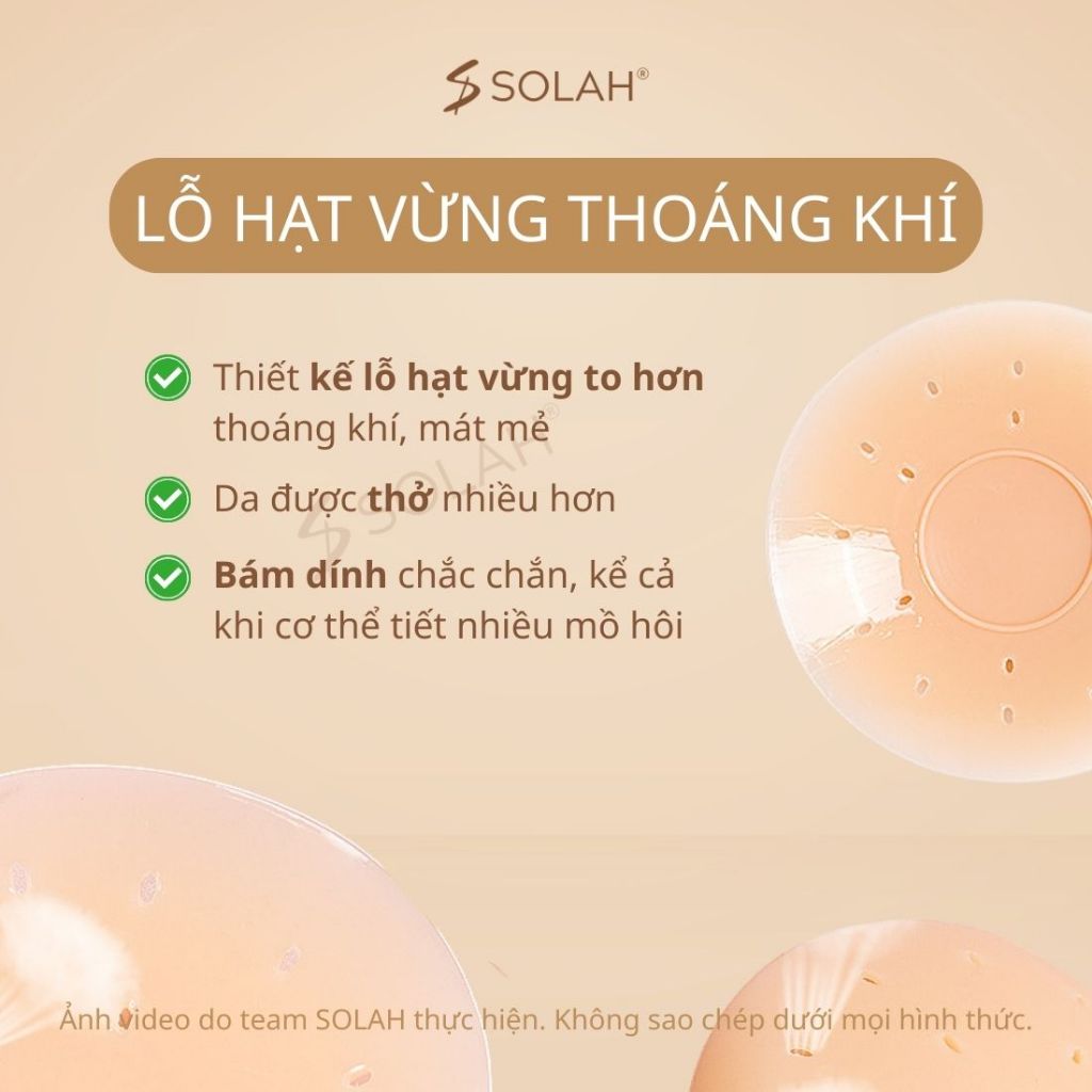 Miếng Dán Ngực Nữ Silicone SOLAH Núm Không Gel Có Lỗ Hạt Vừng Chống Mồ Hôi 6 Màu Biển Du Lịch NP12