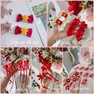 Set 2 kẹp nơ đỏ sao vàng cho bé phù hợp với các ngày lễ của đất nước