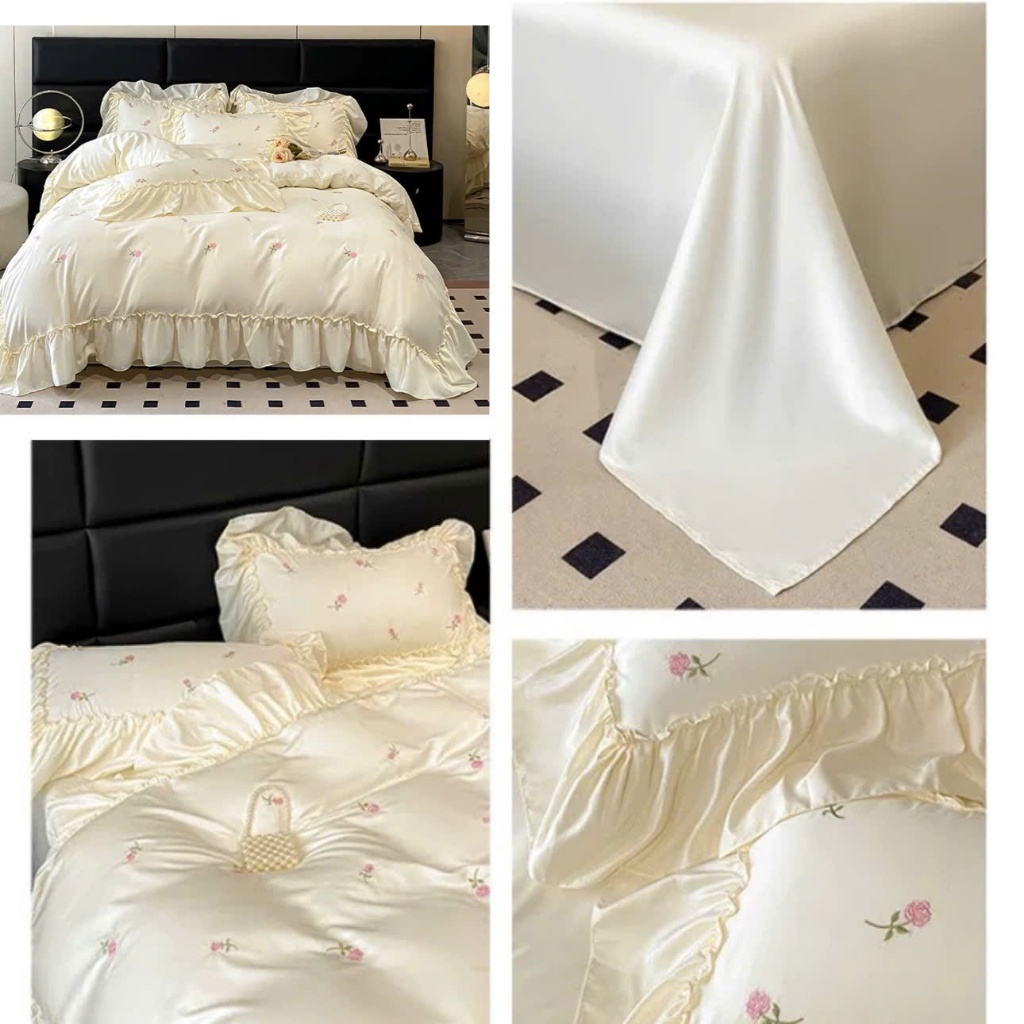 (ST373)Bộ Chăn Ga Gối Tiểu Thư Viền Bèo Xinh Xắn Chất Vải Mềm Mượt,Thoáng Khí - Memminbedding Luxury