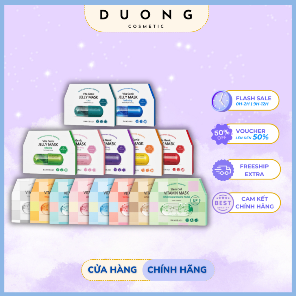 Hộp 10 Miếng Mặt nạ BANOBAGI Vita Genic, Stem Cell, Skin Booster Mask Vitamin Hàn Quốc 30g