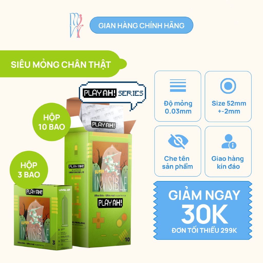 Bao cao su PLAYAH Super Invisible size 52mm - Siêu mỏng, truyền nhiệt ...
