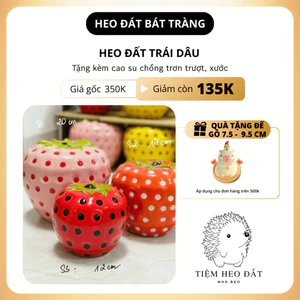 Heo đất trái dâu Bát Tràng dễ thương - Heo gốm tiết kiệm tiền decor độc lạ