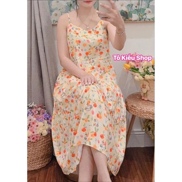ĐẦM 2 DÂY FORM BABY DOLL_Đầm Tole Nữ Mặc Nhà, Đầm Lanh Nữ Mềm Mát