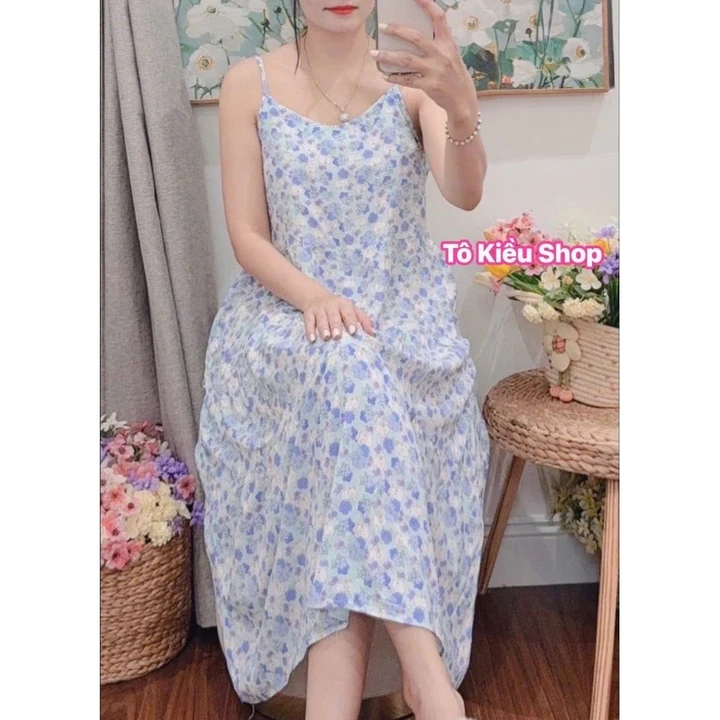 ĐẦM 2 DÂY FORM BABY DOLL_Đầm Tole Nữ Mặc Nhà, Đầm Lanh Nữ Mềm Mát