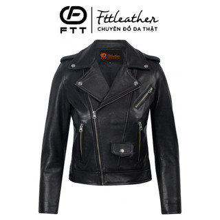 Áo Khoác Da Thật Nữ FTTLeather Biker Jacket, Áo Da Thật Chất Liệu Da Cừu Croptop Ôm Body AN302