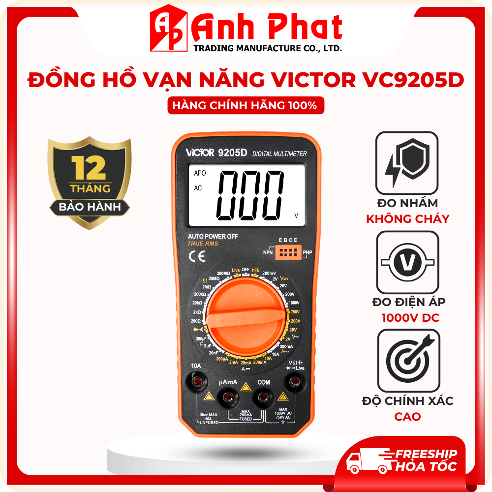 Đồng hồ đo vạn năng VICTOR VC9205 Đầy Đủ Chức Năng, Truerms Chính Xác - Anh Phát