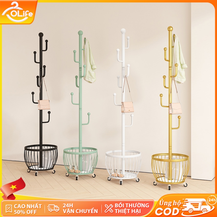 𝐎𝐥𝐢𝐟𝐞 Giá Treo Quần Áo Đứng Móc Treo Đa Năng Giá Treo Áo Gia Dụng Hiện Đại Đơn Giản Cây Treo Mũ Giỏ Tròn Có Bánh Xe
