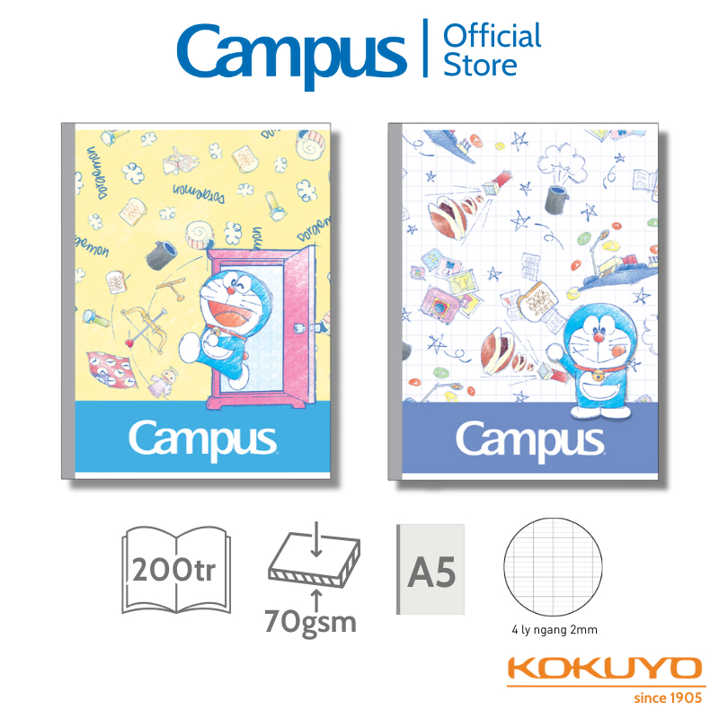 Vở kẻ 4 ly ngang Campus Doraemon Sketch Color A5 200 trang chính hãng ...