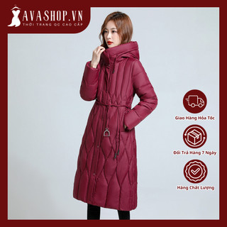 Áo Khoác Phao Cotton Dáng Dài Trùm Đầu Màu Trơn Cho Nữ AK142