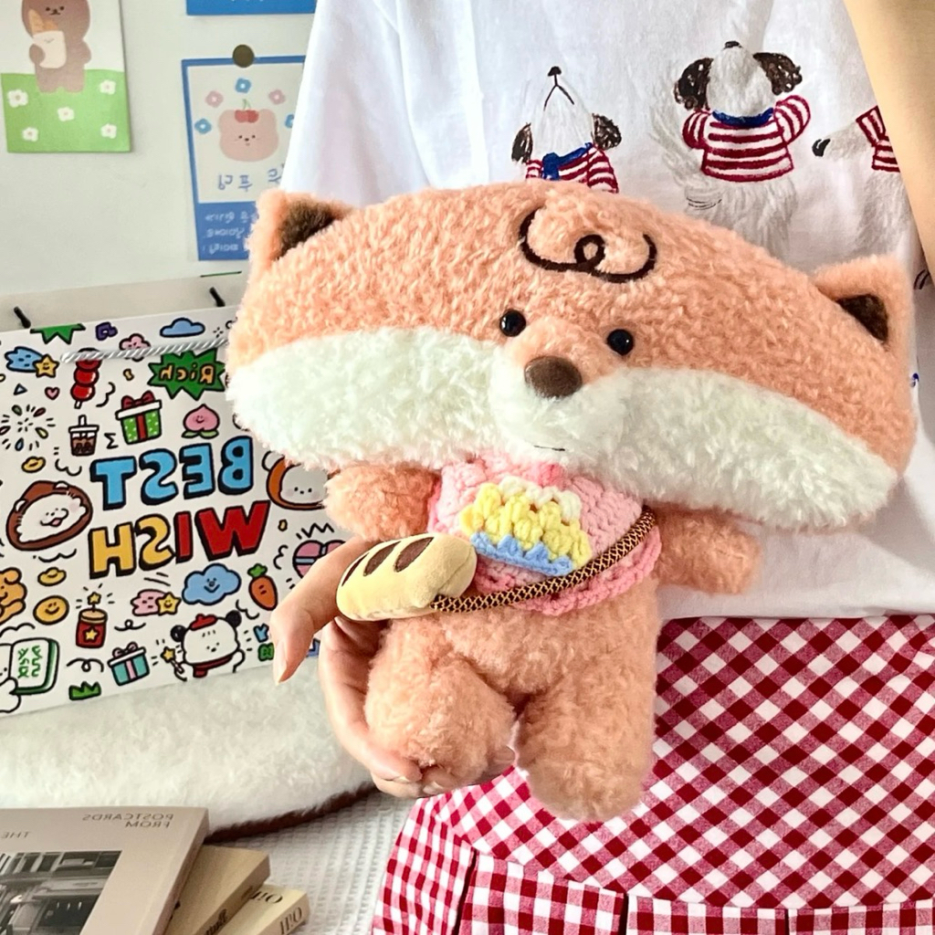 Gấu Thú Bông Mặt Vuông Đeo Phụ Kiện Hề Hước Cáo Mèo Puppy Cún Chó Lông Xù Siêu Mềm Mịn Siêu Dễ Thương