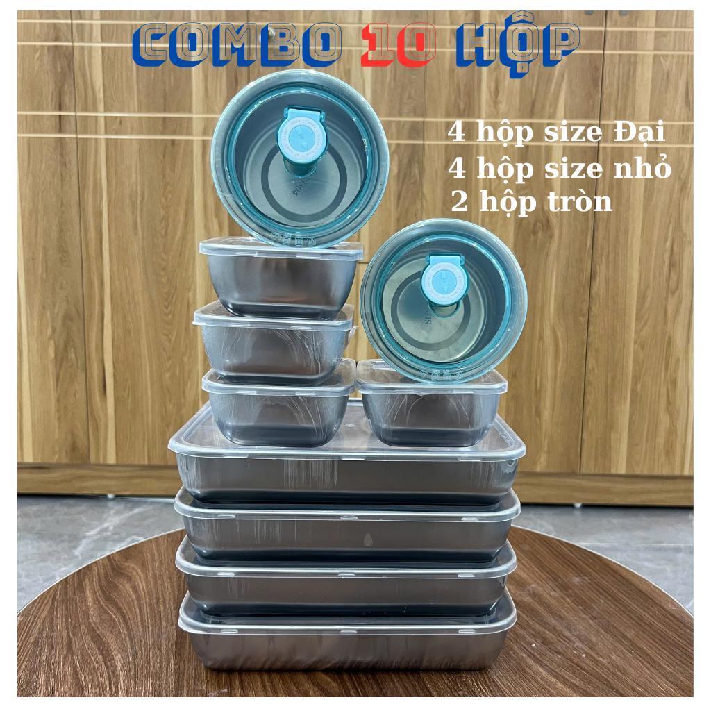 [COMBO 10] Hộp Đựng Thực Phẩm Inox . Hàng loại 1 4 hộp Đại 4 hộp nhỏ  - 2 Hộp tròn  Kèm Nắp Đậy