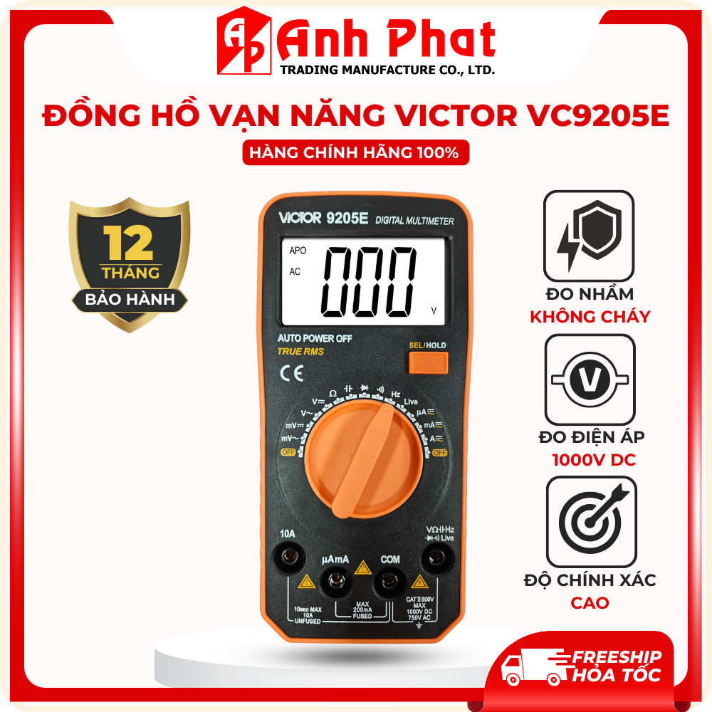 Đồng hồ đo vạn năng VICTOR VC9205 Đầy Đủ Chức Năng, Truerms Chính Xác - Anh Phát