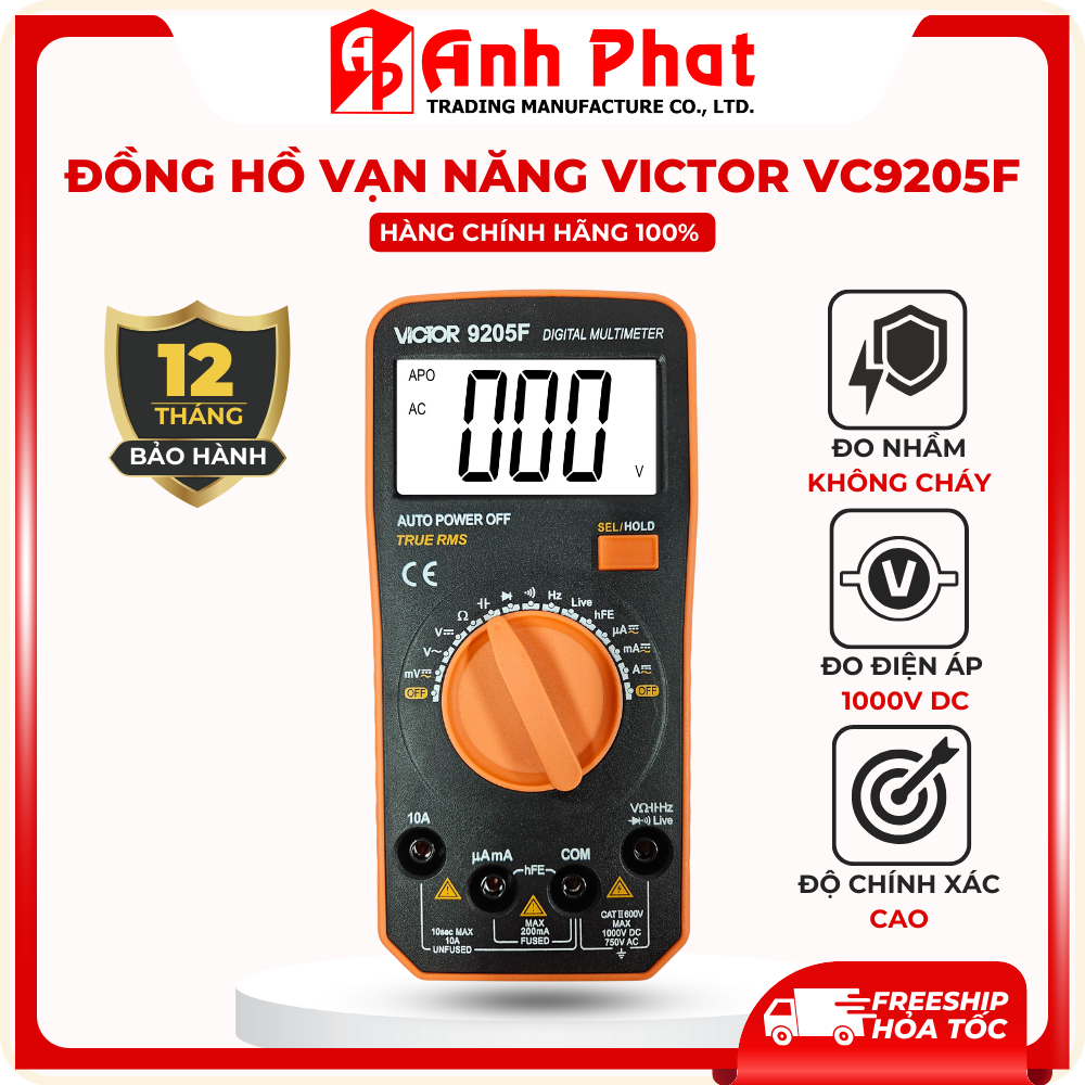 Đồng hồ đo vạn năng VICTOR VC9205 Đầy Đủ Chức Năng, Truerms Chính Xác - Anh Phát