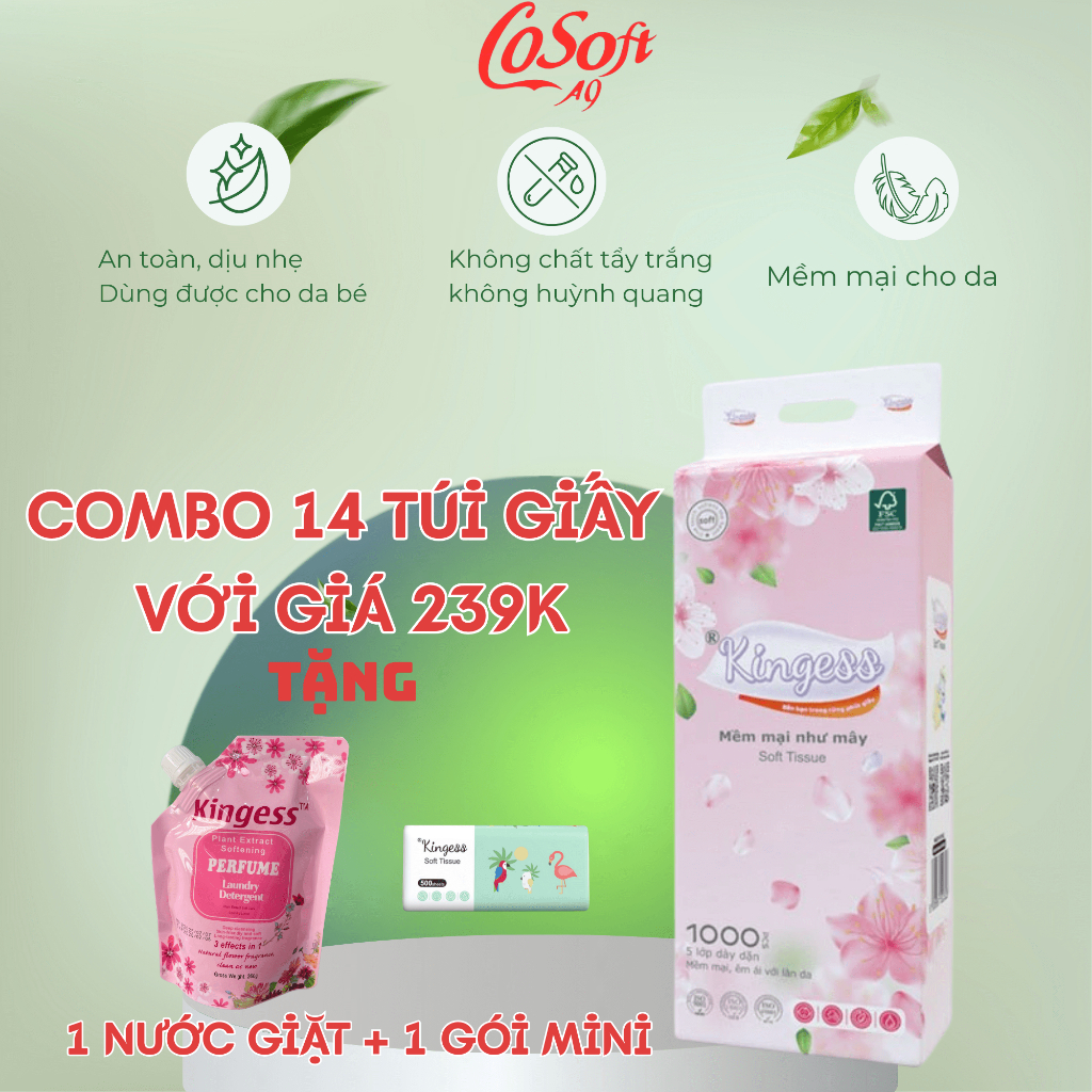 [Combo Siêu Hời 14 Túi Giấy Hoa Anh Đào 5 Lớp/1000 Tờ–Mềm Mịn-Không Huỳnh Quang-An Toàn Cho Da