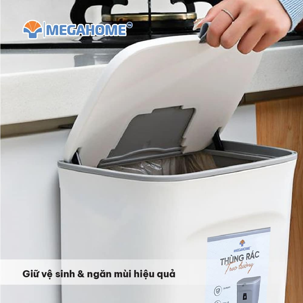Thùng Treo Rác Thông Minh, Treo Tủ Bếp, Dán Tường MEGAHOME - Thiết Kế Tiện Lợi, Nắp Đóng Mở 2 Hướng, Dung Tích 9L