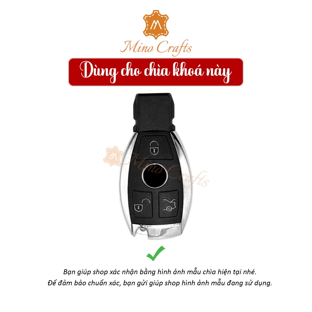 Bao da chìa khóa MERCEDES C200, E200, E250, E300, S63, Bao da chế tác thủ công, Da bò thật, Khắc tên