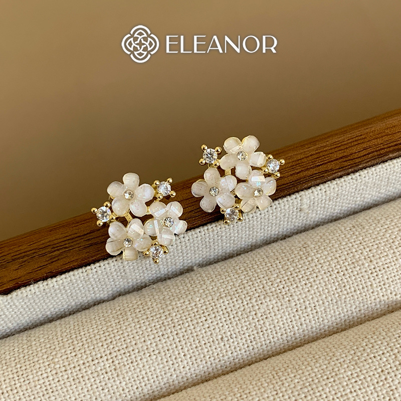 Bông tai nữ chuôi bạc 925 Eleanor Accessories hình hoa đính đá phụ kiện trang sức khuyên tai 10356