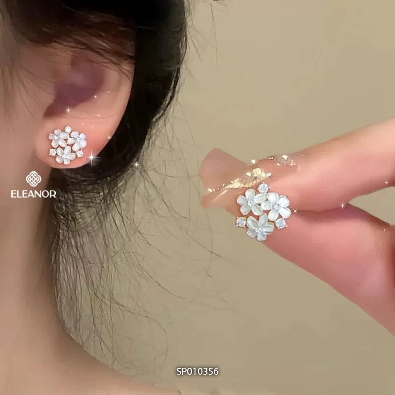 Bông tai nữ chuôi bạc 925 Eleanor Accessories hình hoa đính đá phụ kiện trang sức khuyên tai 10356