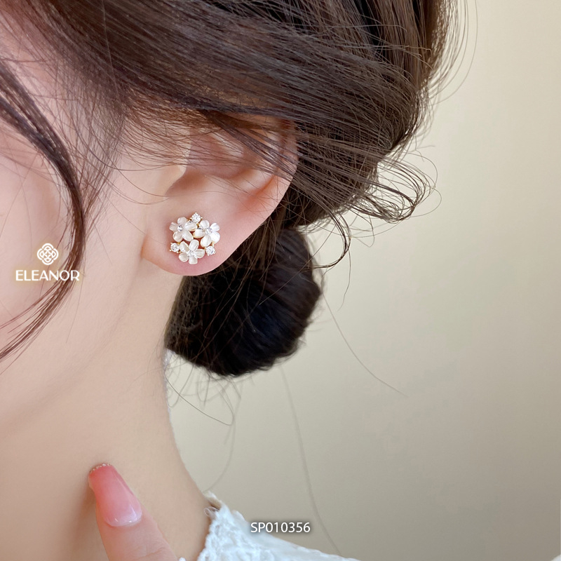 Bông tai nữ chuôi bạc 925 Eleanor Accessories hình hoa đính đá phụ kiện trang sức khuyên tai 10356