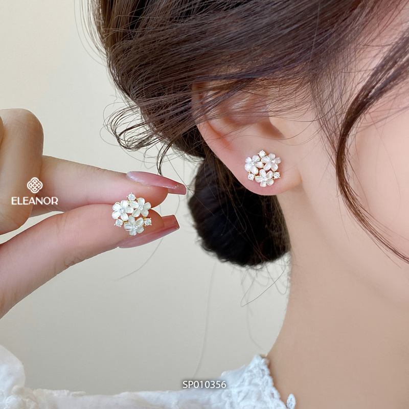 Bông tai nữ chuôi bạc 925 Eleanor Accessories hình hoa đính đá phụ kiện trang sức khuyên tai 10356