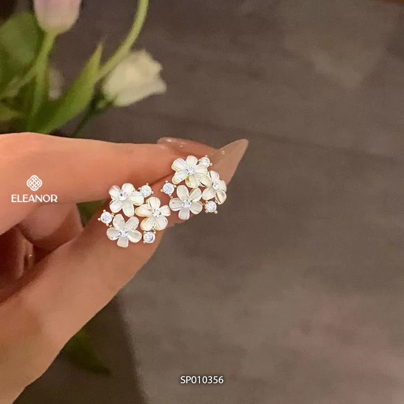 Bông tai nữ chuôi bạc 925 Eleanor Accessories hình hoa đính đá phụ kiện trang sức khuyên tai 10356