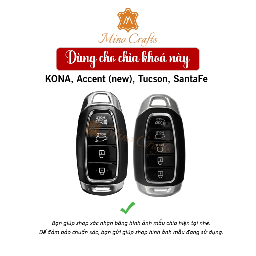 Bao da chìa khóa cá nhân HYUNDAI Kona, Accent, Elantra - Da Bò Nguyên Tấm - Chế Tác Thủ Công