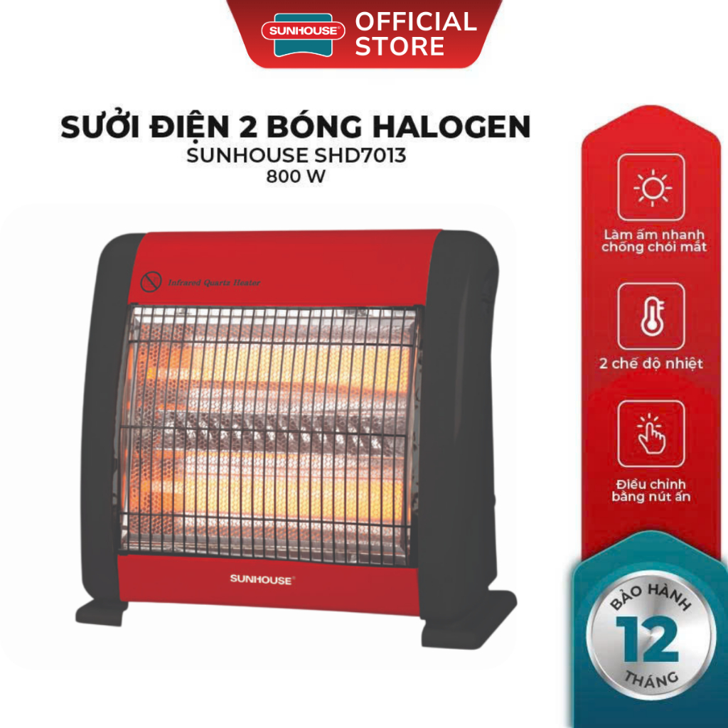 Đèn Sưởi Điện Hồng Ngoại 2 Bóng Sunhouse SHD7013 - Tốc Độ Làm Ấm Nhanh - Bảo Hành 12 Tháng