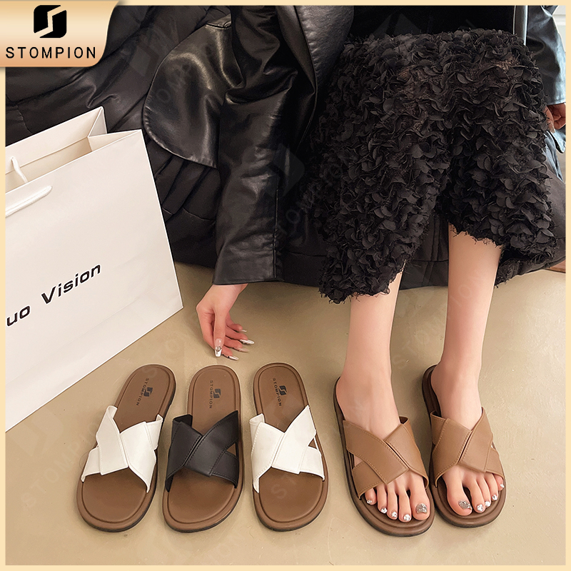 STOMPION Dép sandal nữ quai chéo, phong cách Hàn Quốc giày nữ đẹp nhiều màu lựa chọn đi chơi đi biển