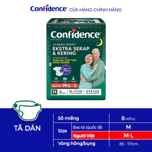 Tã dán ngưới lớn Confidence Thấm Hút Vượt Trội & Khô Thoáng M L 8 miếng