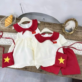 Bộ Cờ Đỏ Sao Vàng Váy Cờ Đỏ Sao Vàng  Việt Nam Tặng Kèm Túi- Set Quốc Khánh 2/9 Kèm Túi Cho Bé Trai và Bé Gái