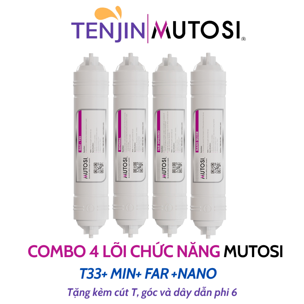 Combo 10 Lõi Chức Năng Mutosi Sử Dụng 123 Đúc, Màng RO50 gpd, 6 Lõi Chức Năng Model MP-S1011