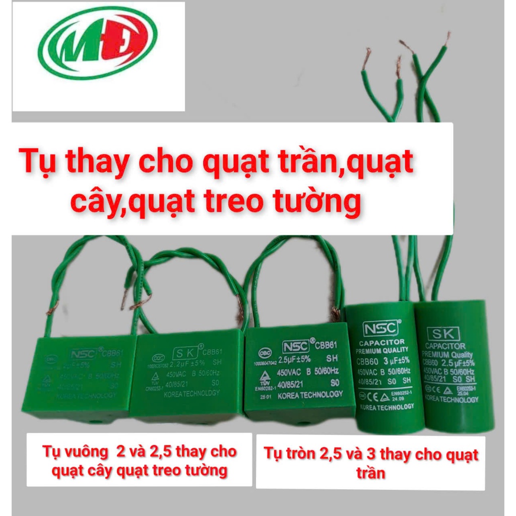 Tụ quạt trần, Quạt cây, Quạt treo tường 2.uf,2.2uf,2.5uf,3uf hàng loại 1