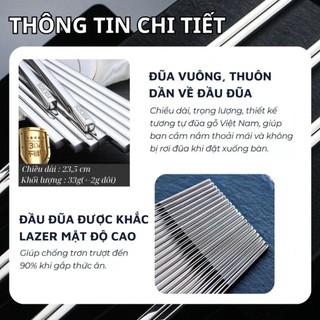 Bộ 5 đôi đũa inox SUS 304 chống trơn trượt cao cấp phong cách Hàn Quốc
