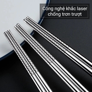 Bộ 5 đôi đũa inox SUS 304 chống trơn trượt cao cấp phong cách Hàn Quốc