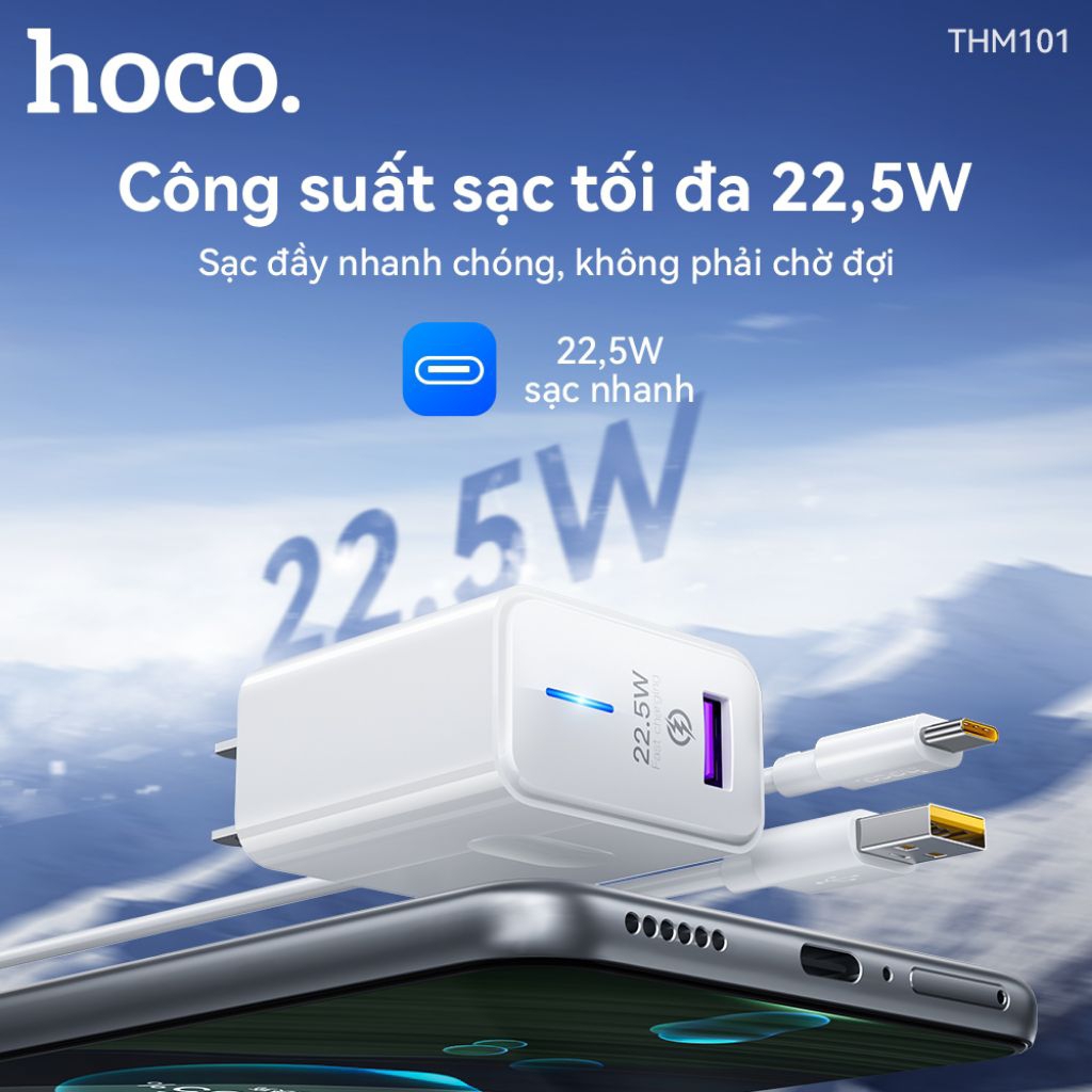 Củ sạc nhanh 22,5W  hoco THM101 cổng USB