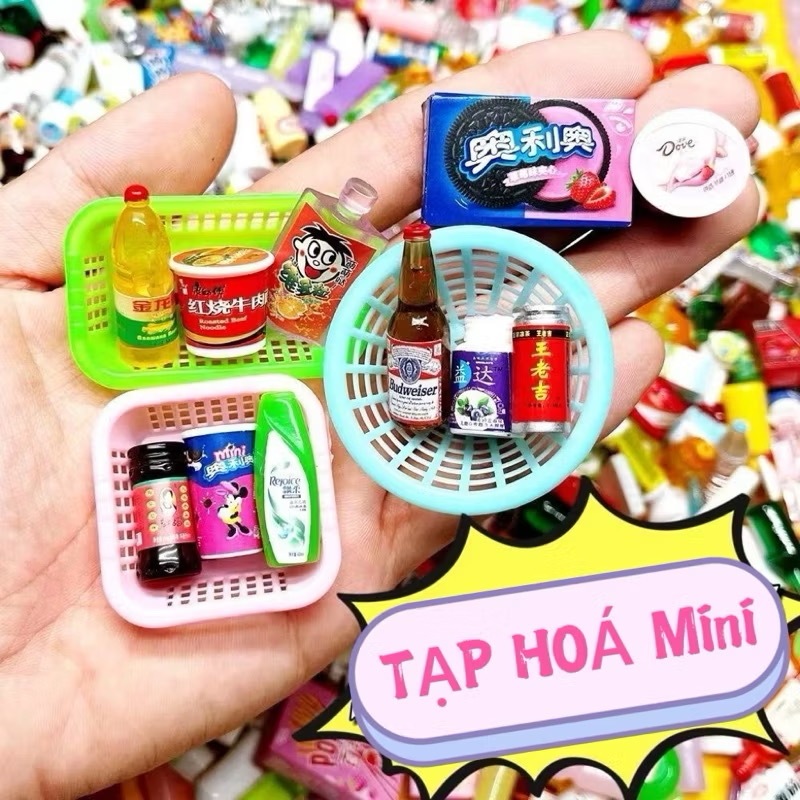 Combo 50 Cửa hàng Tạp Hóa Mini Không Trùng Lặp Mô Hình Bách Hóa Trang Trí Nhà Búp Bê Quà Tặng Bé Trang Trí Góc Học Tập