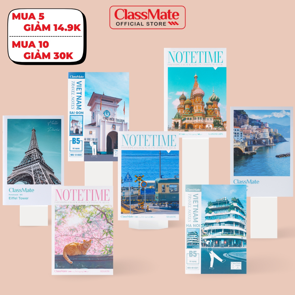 Vở Classmate B5 Vở Kẻ Ngang 80/12/200 Trang Thiết kế Địa Điểm Du Lịch, Bìa Cán Mờ Chống Nước, Tập Học Sinh 60gsm Ghi Bài