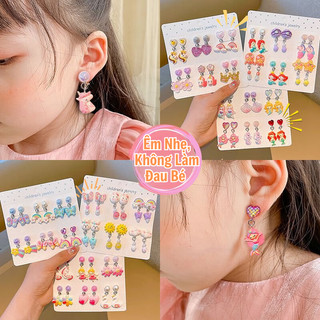 Set 6 Đôi Bông Tai Dạng Kẹp Không Xỏ Lỗ Không Đau Tai Bé Hình Tiên Cá, Ngựa Pony, Thỏ Siêu Đáng Yêu Cho Bé Gái