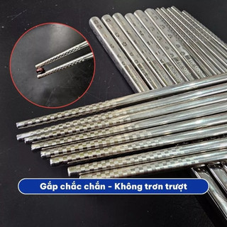 Bộ 5 đôi đũa inox SUS 304 chống trơn trượt cao cấp phong cách Hàn Quốc