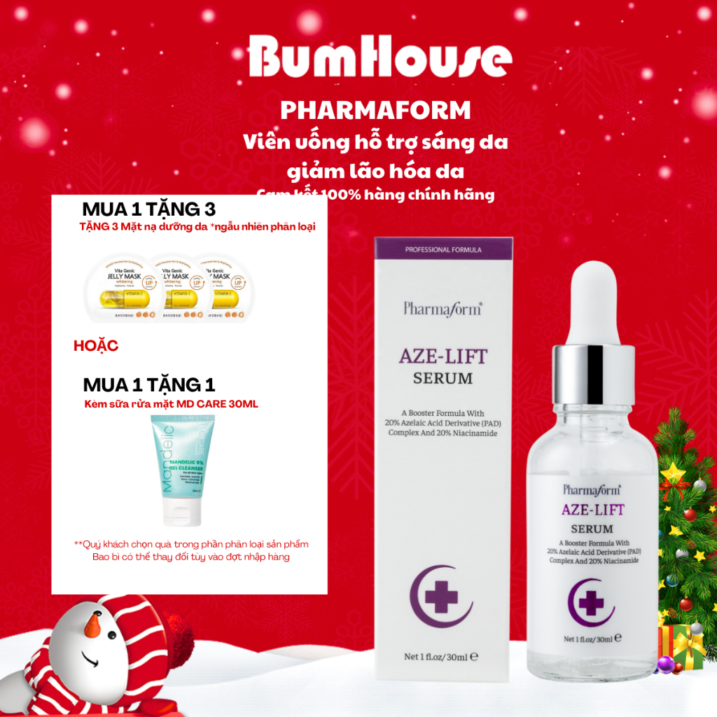 [Mua 1 tặng 2] Tinh Chất Pharmaform AZE LIFT 20% Azelaic Acid & 20% Niacinamide Hỗ Trợ Kiềm Dầu, Giảm Mụn - 30ml