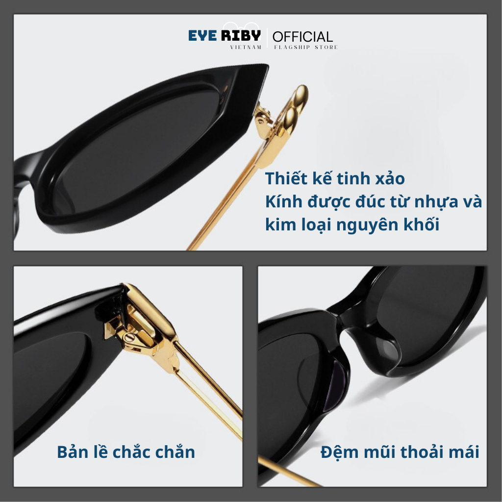 Kính Râm Mắt Mèo Đi Biển EYERIBY Kính Mát Thời Trang Nam Nữ Gọng Kim Loại Titanium Chống Tia UV Phong Cách Hàn Quốc R33
