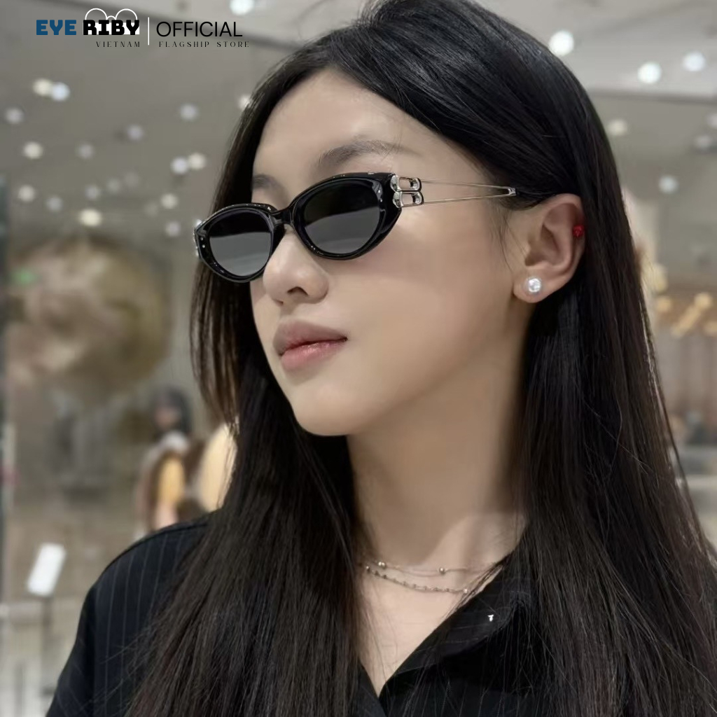 Kính Râm Mắt Mèo Đi Biển EYERIBY Kính Mát Thời Trang Nam Nữ Gọng Kim Loại Titanium Chống Tia UV Phong Cách Hàn Quốc R33