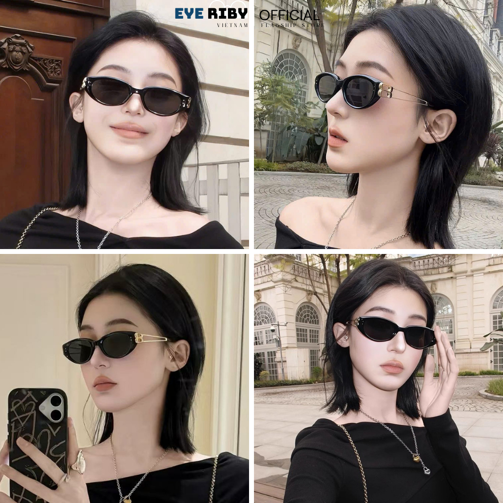 Kính Râm Mắt Mèo Đi Biển EYERIBY Kính Mát Thời Trang Nam Nữ Gọng Kim Loại Titanium Chống Tia UV Phong Cách Hàn Quốc R33