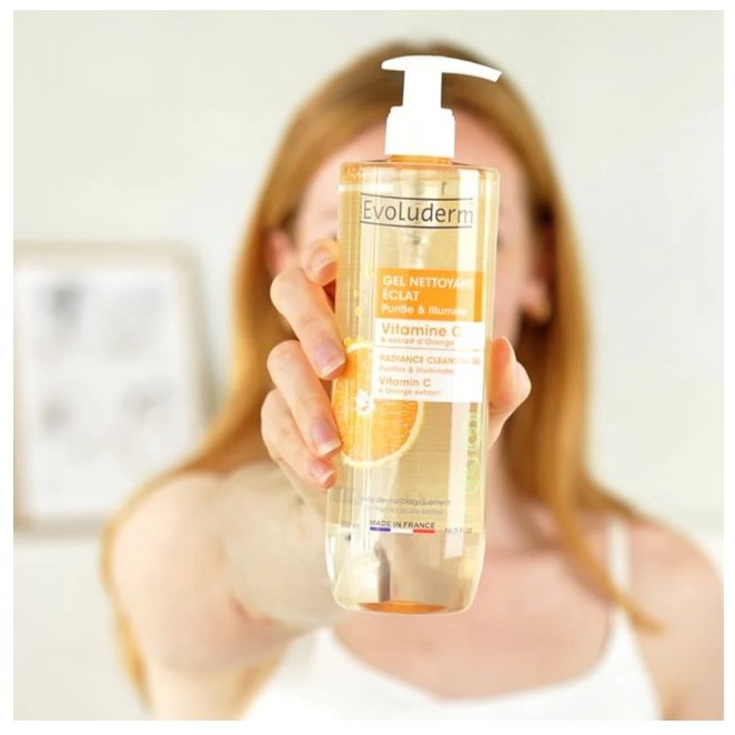 Sữa Rửa Mặt Vitamin C Evoluderm thiên nhiên thuần chay, làm sạch sâu dưỡng da trắng sáng 500ml (QT)