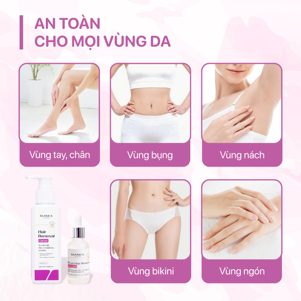 Kem tẩy lông BLANICA Hair Removal Cream tẩy sạch lông vùng kín, tay, chân, nách dịu nhẹ, không đau rát 120g