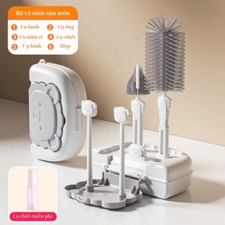 Bộ cọ bình sữa tích hợp úp bình 6 chi tiết, gấp gọn tiện lợi