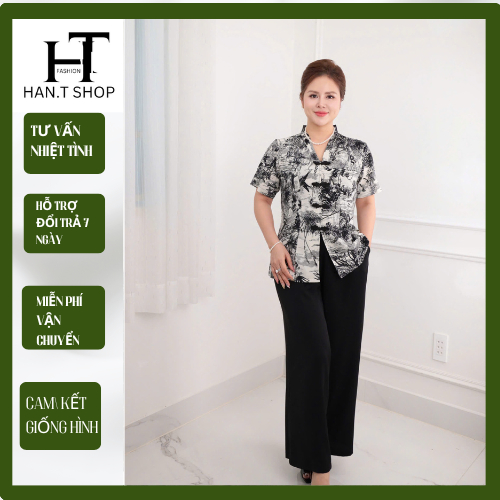 [ Sẵn HCM ] Đồ bộ trung niên, Sét đồ kiểu cho các mẹ,quần dài ống rộng, chất lụa hàn thoáng mát  Ms68 HAN.T SHOP