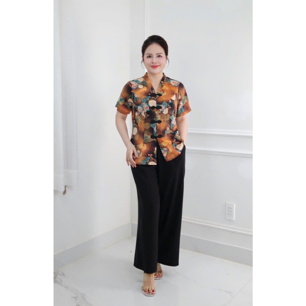 [ Sẵn HCM ] Đồ bộ trung niên, Sét đồ kiểu cho các mẹ,quần dài ống rộng, chất lụa hàn thoáng mát  Ms68 HAN.T SHOP